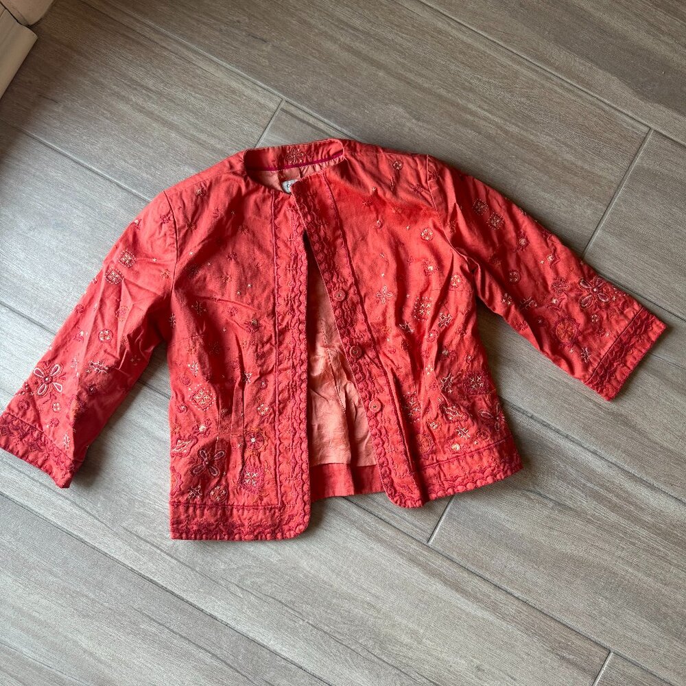 Coldwater Creek Orange Embroidered Jacket | Women’s Size 6